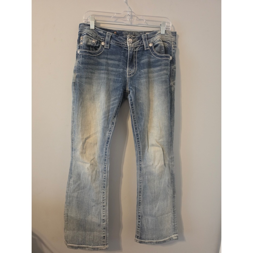 Miss Me Easy Boot Jean Women 28 Blue Casual Fleur De Lis Distressed Y2K JE660TER